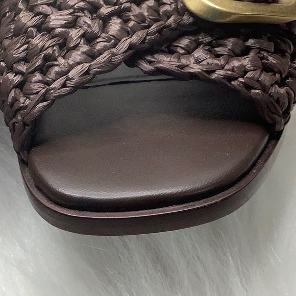 🤎LIKE NEW (w/ COA) TOD'S Brown Raffia Buckle Flat Sandals - Picture 7 of 16